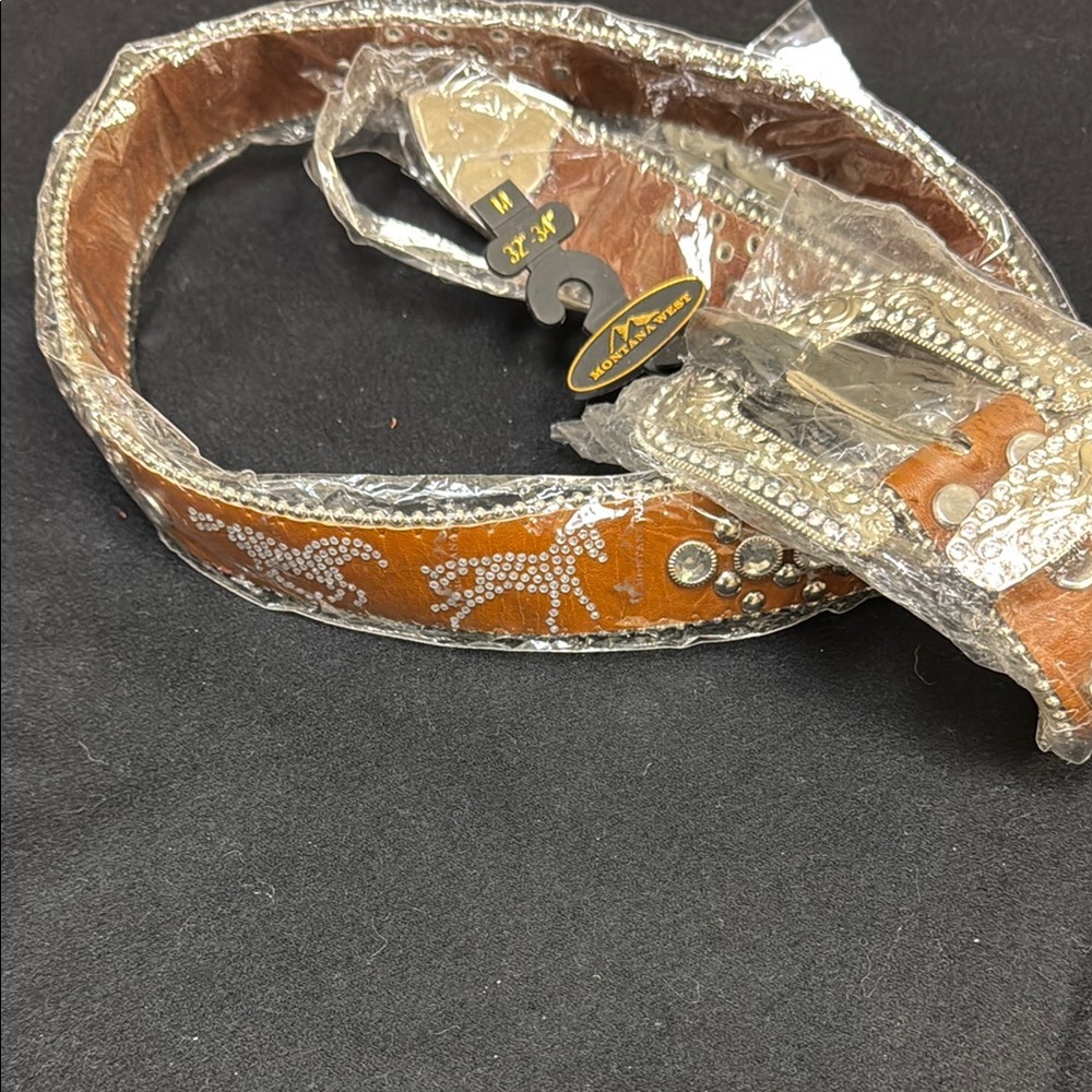 Brown Rhinestone Embellished Belt with horses